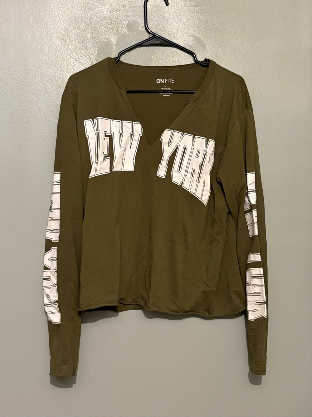 On Fire Olive Green New York Graphic Long Sleeve Tee